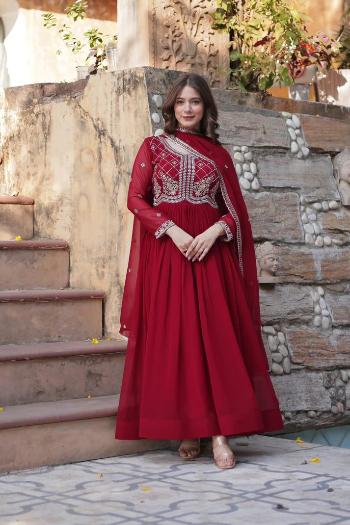 FAUX BLOOMING SEQUANCE EMBROIDERED GOWN WITH DUPATTA(WD80)