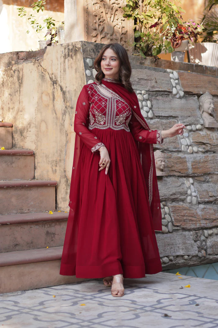 FAUX BLOOMING SEQUANCE EMBROIDERED GOWN WITH DUPATTA(WD80)