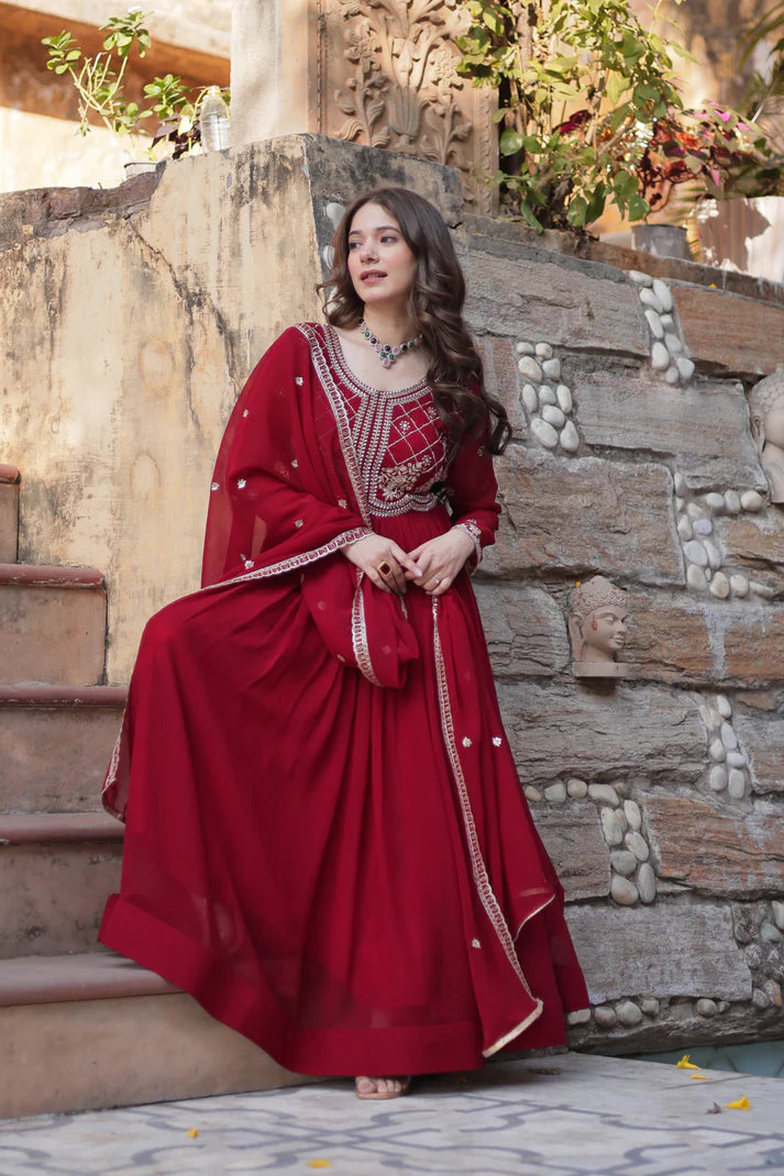 FAUX BLOOMING SEQUANCE EMBROIDERED GOWN WITH DUPATTA(WD80)