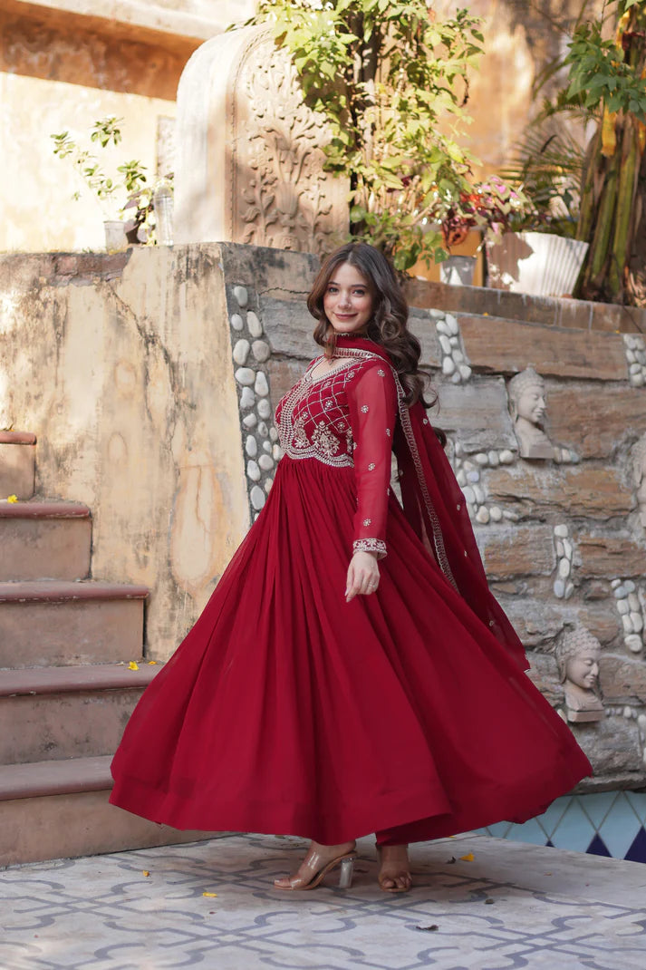 FAUX BLOOMING SEQUANCE EMBROIDERED GOWN WITH DUPATTA(WD80)