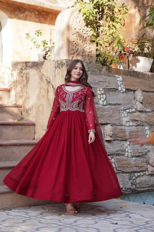 FAUX BLOOMING SEQUANCE EMBROIDERED GOWN WITH DUPATTA(WD80)