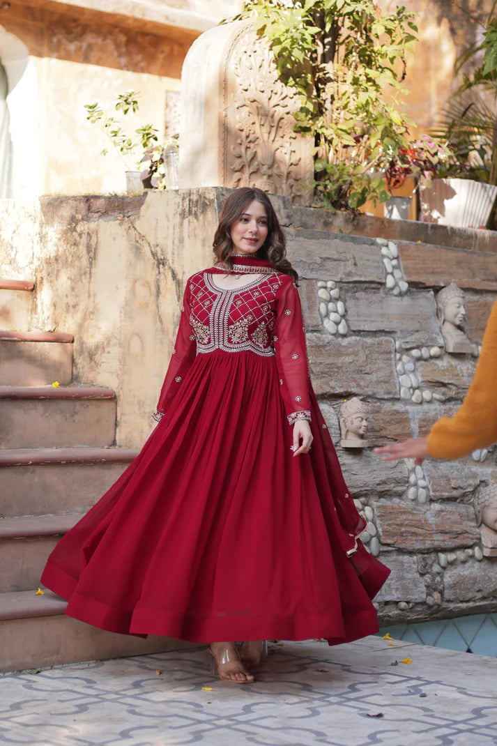 FAUX BLOOMING SEQUANCE EMBROIDERED GOWN WITH DUPATTA(WD80)