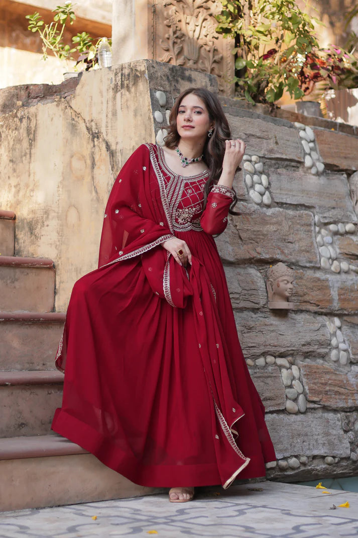 FAUX BLOOMING SEQUANCE EMBROIDERED GOWN WITH DUPATTA(WD80)