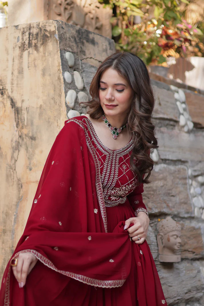 FAUX BLOOMING SEQUANCE EMBROIDERED GOWN WITH DUPATTA(WD80)