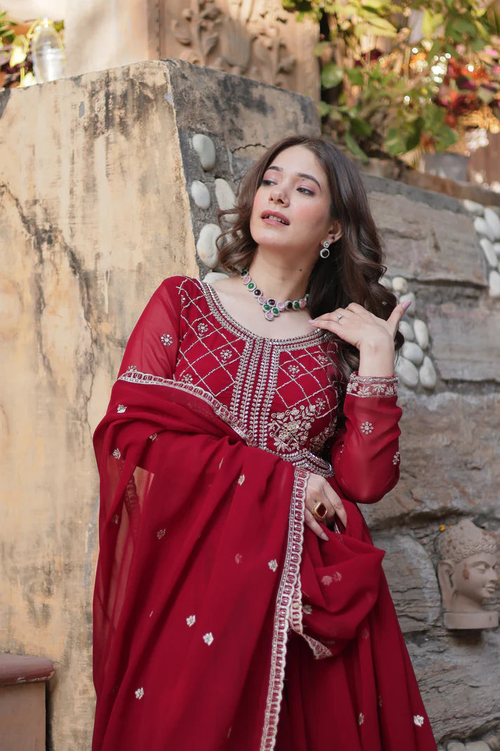 FAUX BLOOMING SEQUANCE EMBROIDERED GOWN WITH DUPATTA(WD80)