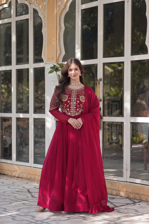 BLOOMING GEORGETTE EMBROIDERED GOWN WITH DUPATTA(WD98)