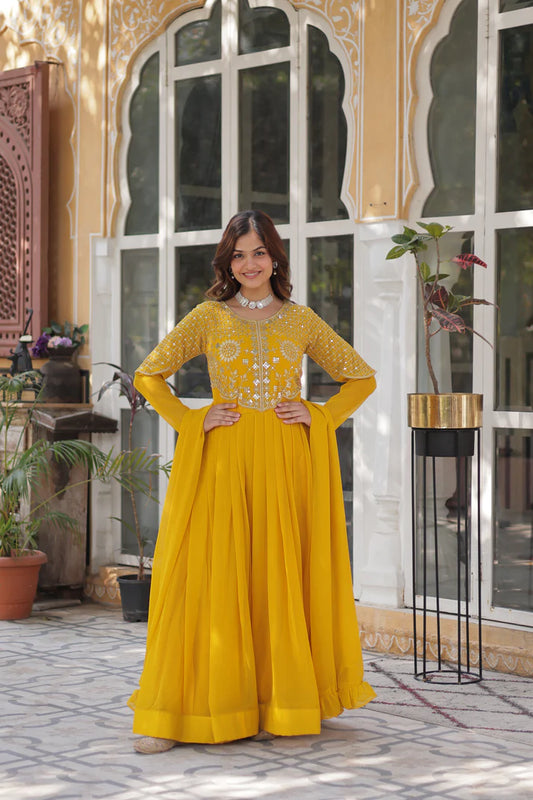 BLOOMING GEORGETTE EMBROIDERED GOWN WITH DUPATTA(WD98) (01)