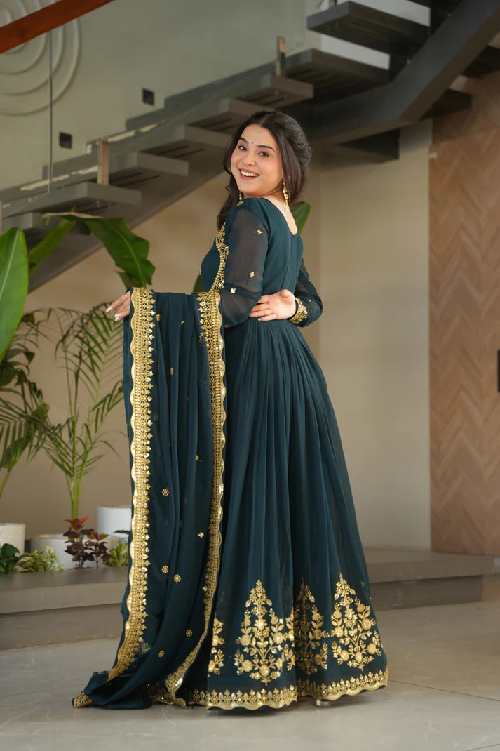 FAUX GEORGETTE SEQUANCE EMBROIDERED GOWN WITH DUPATTA(WD91) (01)