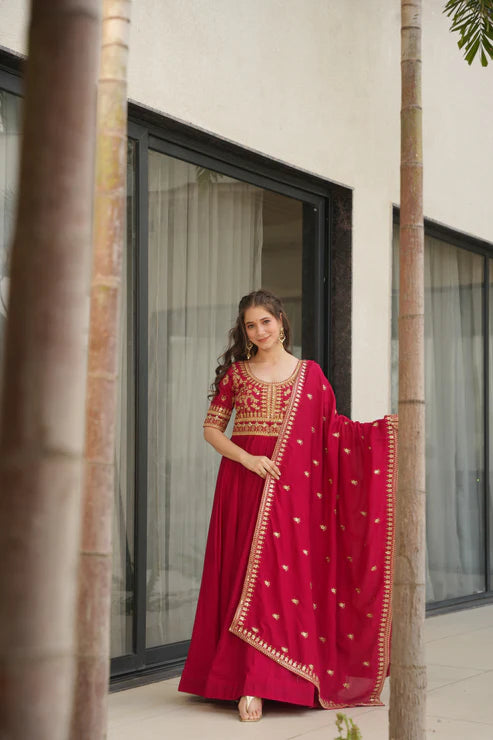 VICHITRA SILK SEQUANCE EMBROIDERED GOWN WITH DUPATTA(WD81)