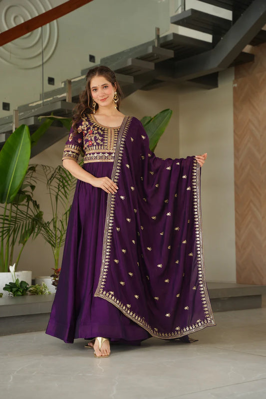 FAUX BLOOMING SEQUANCE EMBROIDERED GOWN WITH DUPATTA(WD82)