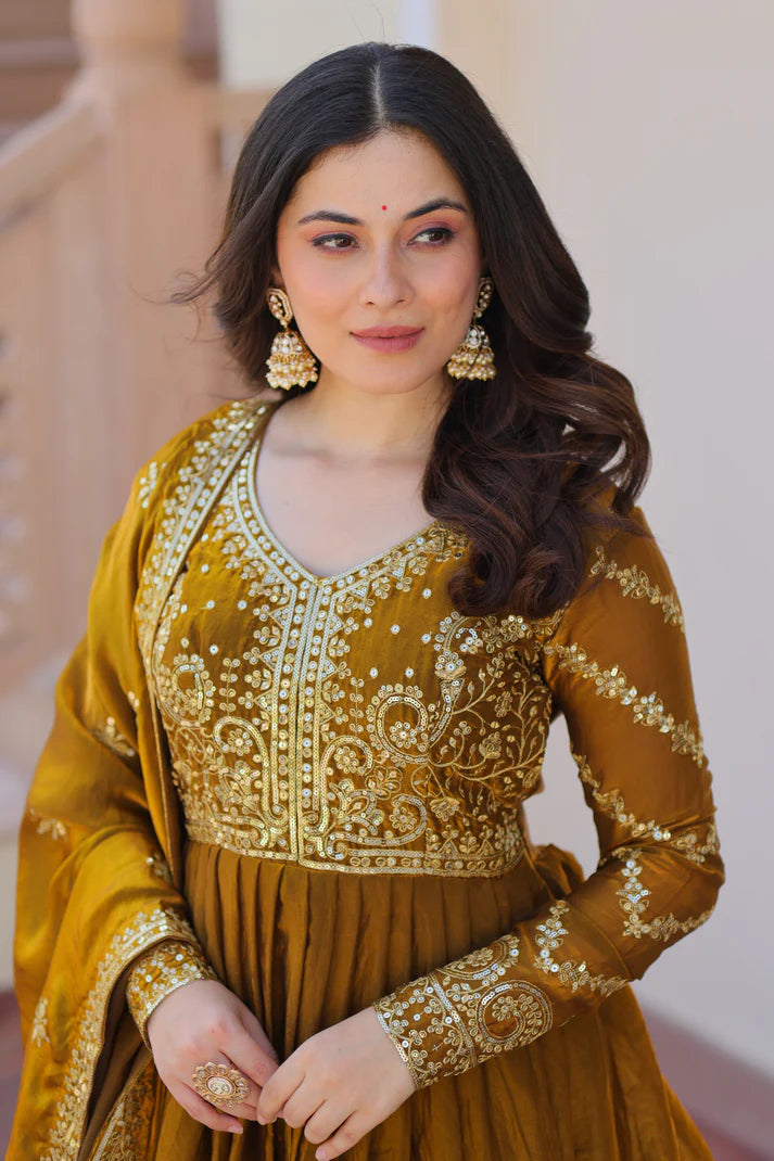 FENDY ZARI WITH SEQUINS EMBROIDERED GOWN WITH DUPATTA(WD62)