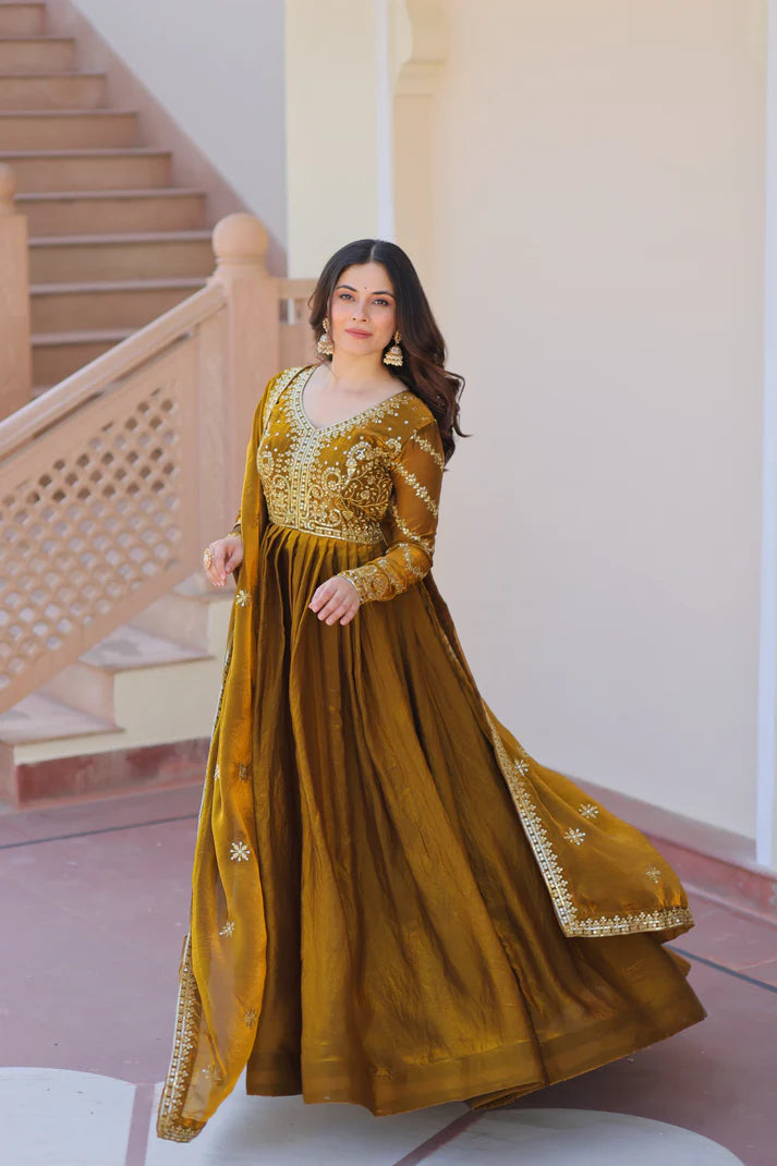 FENDY ZARI WITH SEQUINS EMBROIDERED GOWN WITH DUPATTA(WD62)