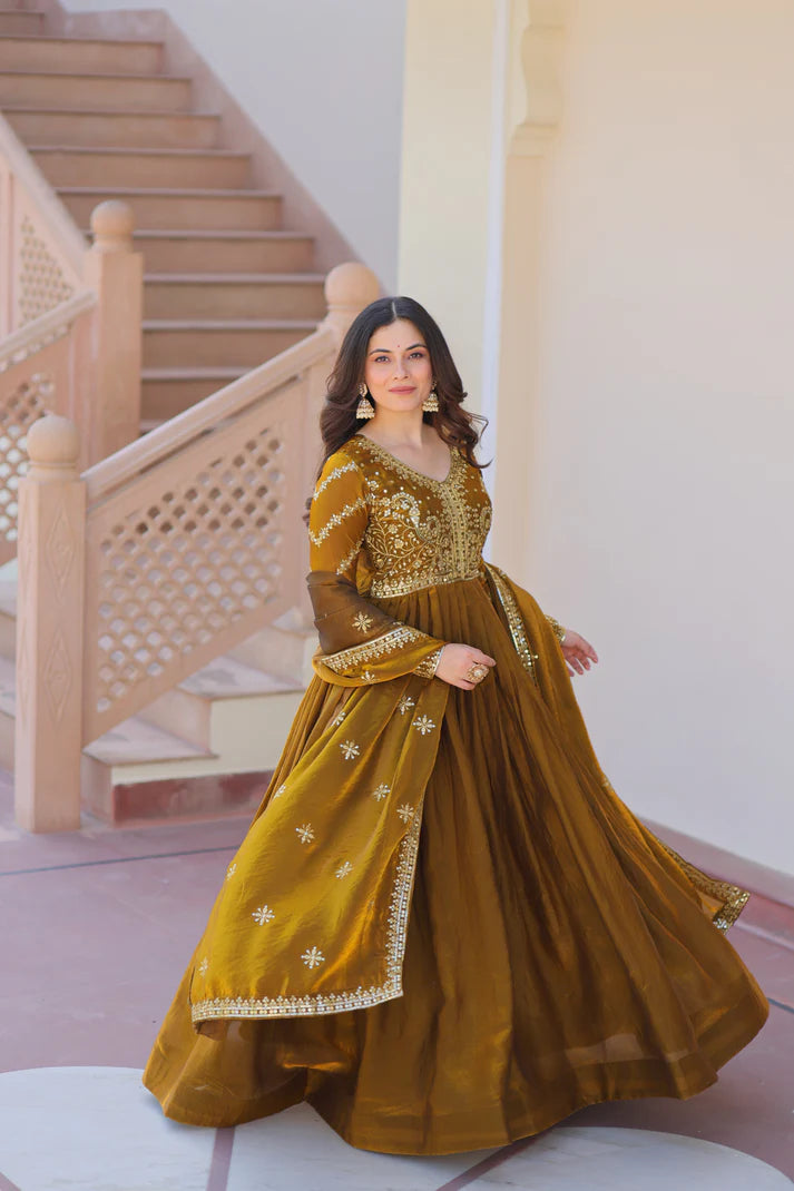 FENDY ZARI WITH SEQUINS EMBROIDERED GOWN WITH DUPATTA(WD62)