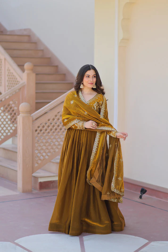 FENDY ZARI WITH SEQUINS EMBROIDERED GOWN WITH DUPATTA(WD62)