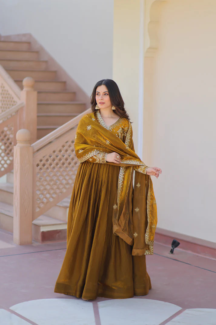 FENDY ZARI WITH SEQUINS EMBROIDERED GOWN WITH DUPATTA(WD62)