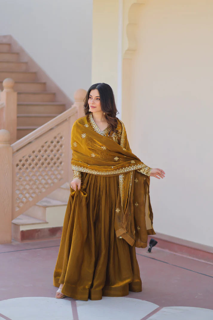 FENDY ZARI WITH SEQUINS EMBROIDERED GOWN WITH DUPATTA(WD62)