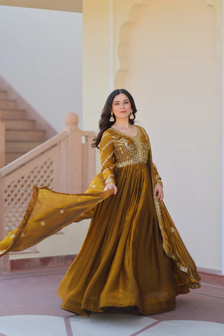 FENDY ZARI WITH SEQUINS EMBROIDERED GOWN WITH DUPATTA(WD62)