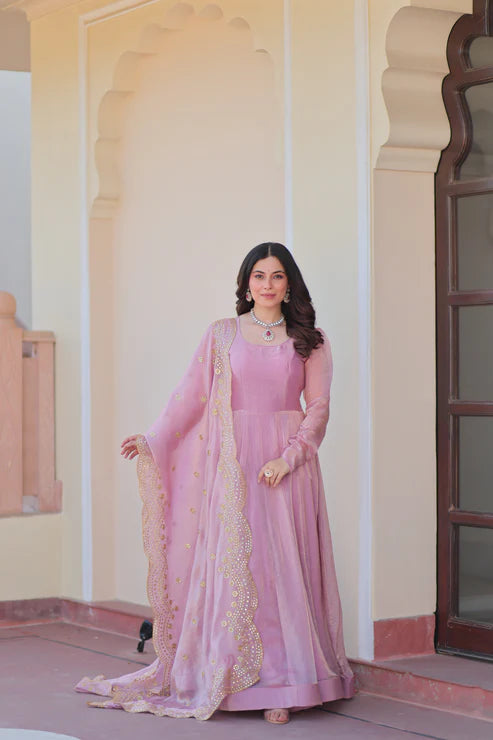 FENDY CHIFFON 12 KALI GOWN WITH EMBROIDERED DUPATTA (WD69)