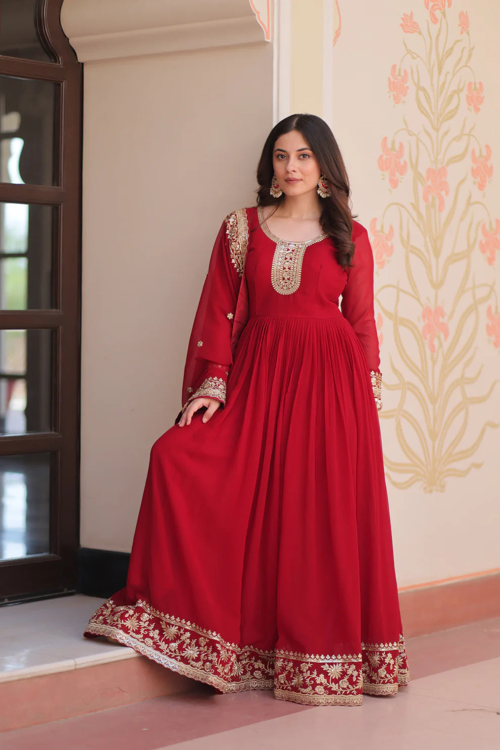 FESTIVAL SELLING BLOOMING GEORGETTE EMBROIDERED GOWN WITH DUPATTAWD187) 01