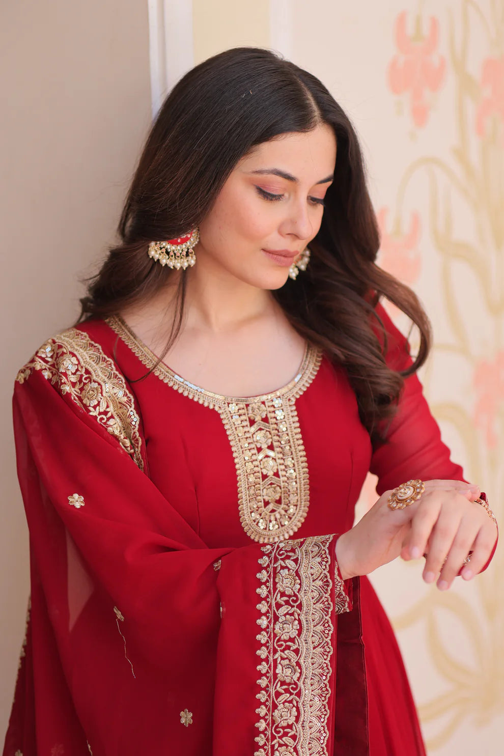 FESTIVAL SELLING BLOOMING GEORGETTE EMBROIDERED GOWN WITH DUPATTAWD187) 01
