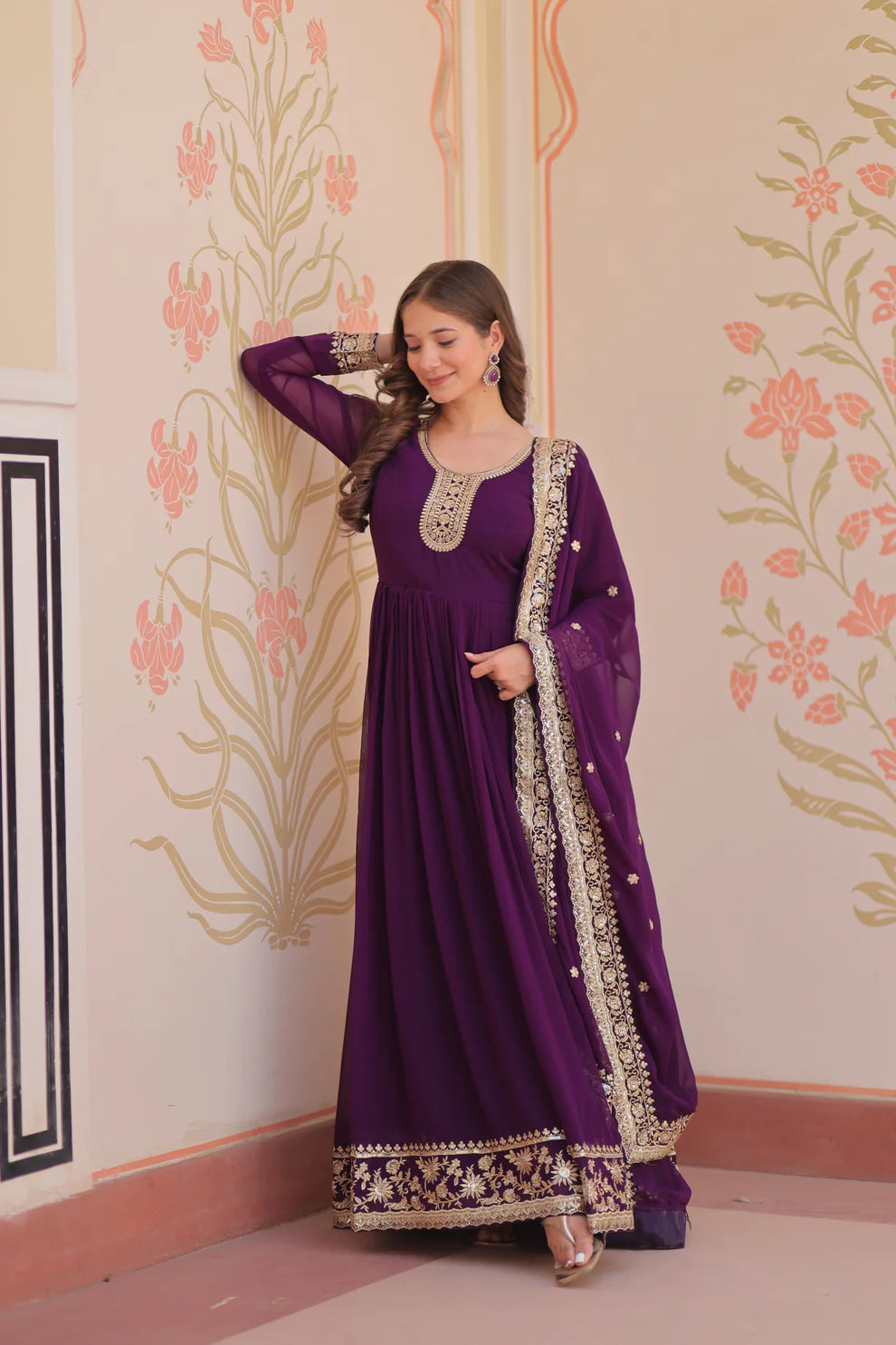 FESTIVAL SELLING BLOOMING GEORGETTE EMBROIDERED GOWN WITH DUPATTAWD187)