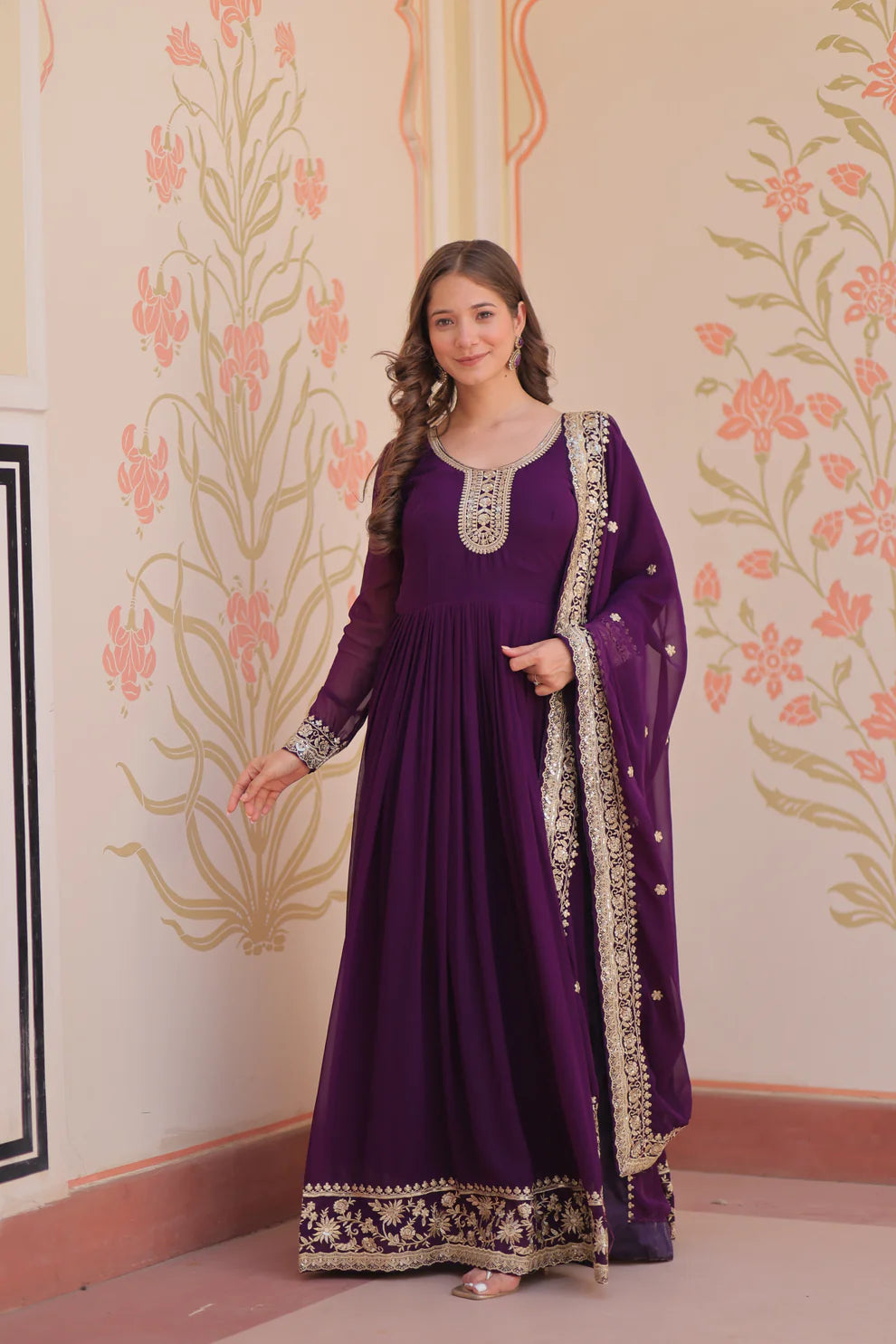 FESTIVAL SELLING BLOOMING GEORGETTE EMBROIDERED GOWN WITH DUPATTAWD187)