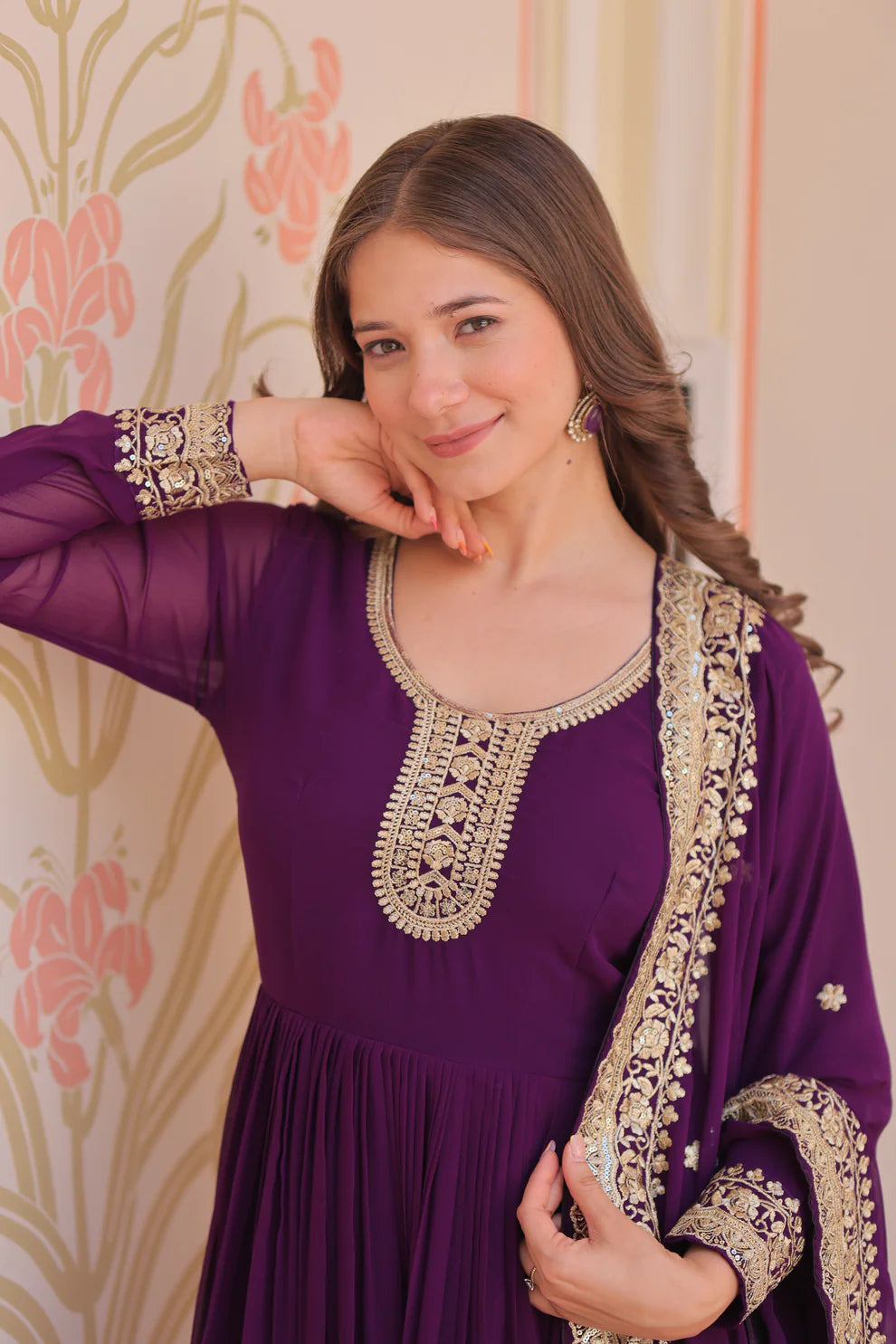 FESTIVAL SELLING BLOOMING GEORGETTE EMBROIDERED GOWN WITH DUPATTAWD187)