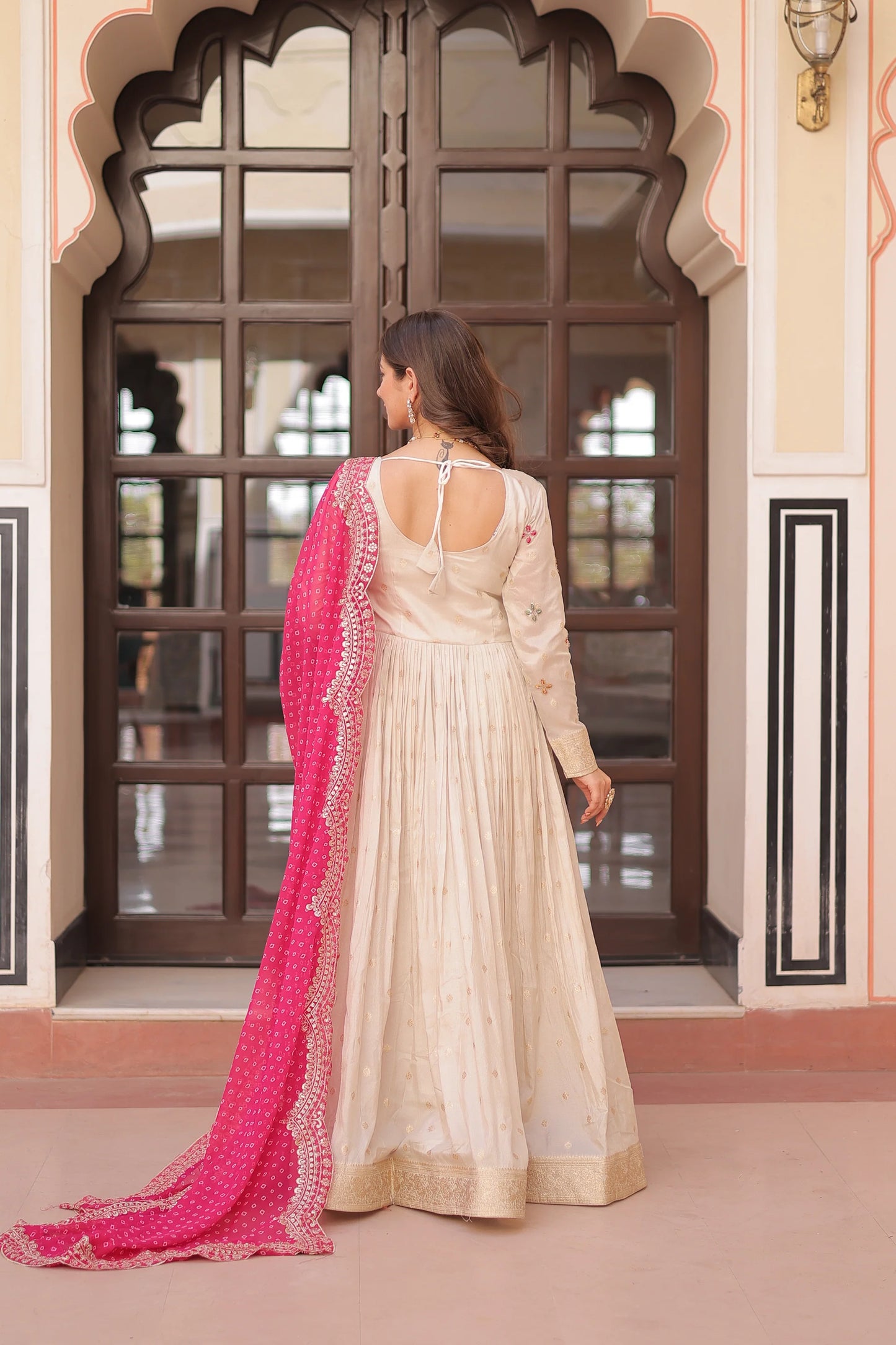 FESTIVE SPECIAL COSMOS WEAVING PEARL BEADS EMBROIDERED GOWN WITH DUPATTA(WD178) 02
