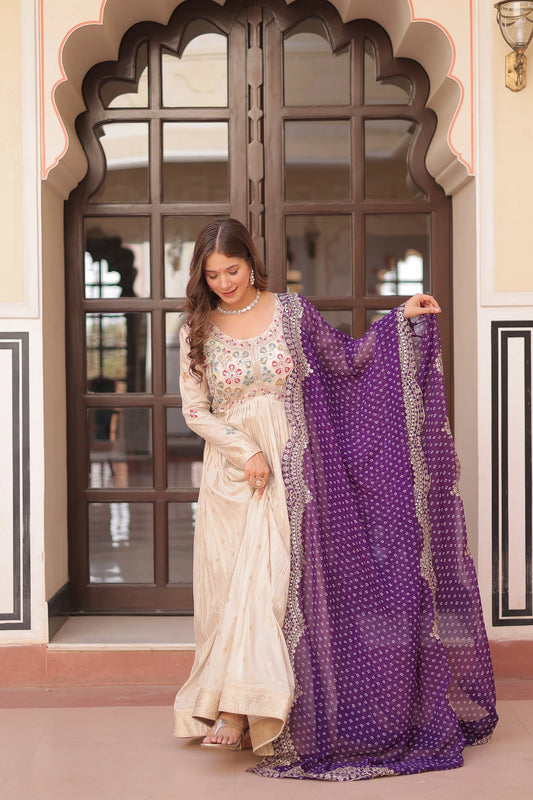 FESTIVE SPECIAL COSMOS WEAVING PEARL BEADS EMBROIDERED GOWN WITH DUPATTA(WD178) 01