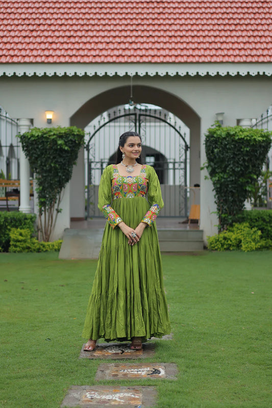 NAVRATRI SPECIAL GAMTHI KUTCHI WORK RAYON GOWN (WD182) 02