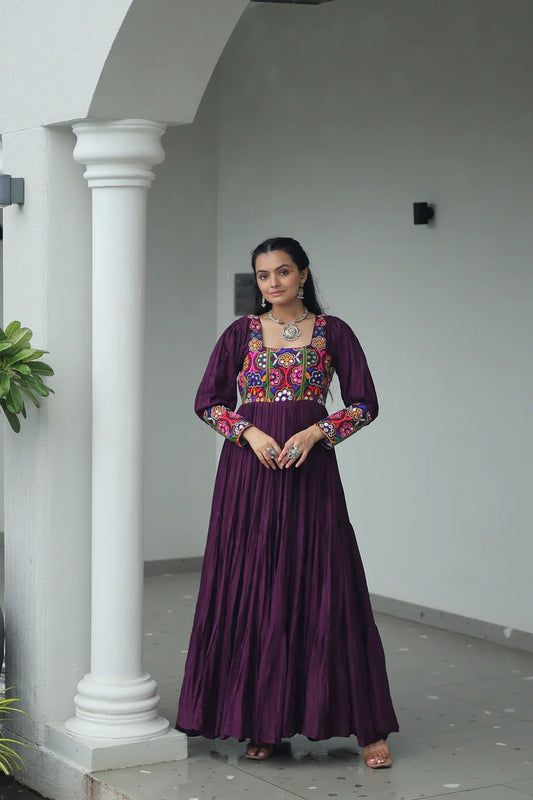 NAVRATRI SPECIAL GAMTHI KUTCHI WORK RAYON GOWN (WD182) 01