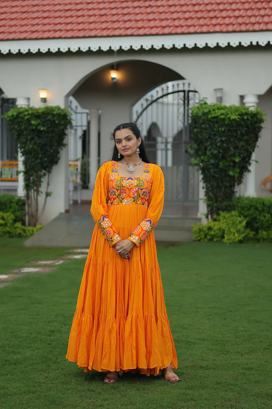NAVRATRI SPECIAL GAMTHI KUTCHI WORK RAYON GOWN (WD182)