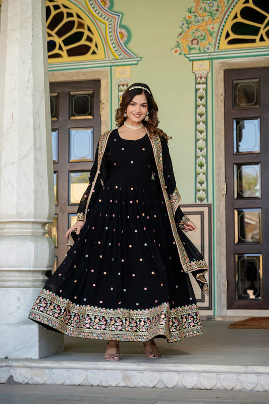 PRIMIUM  FAUX GEORGETTE SEQUANCE EMBROIDERED GOWN WITH DUPATTA(WD06))