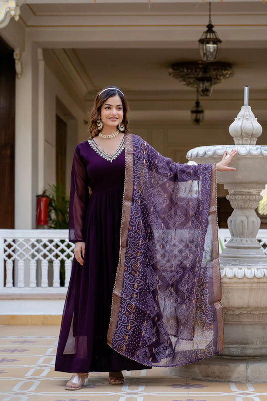 PEARL HANDWORK GOWN WITH PRINTED JEQUARD BORDER DUPATTA(WD77)