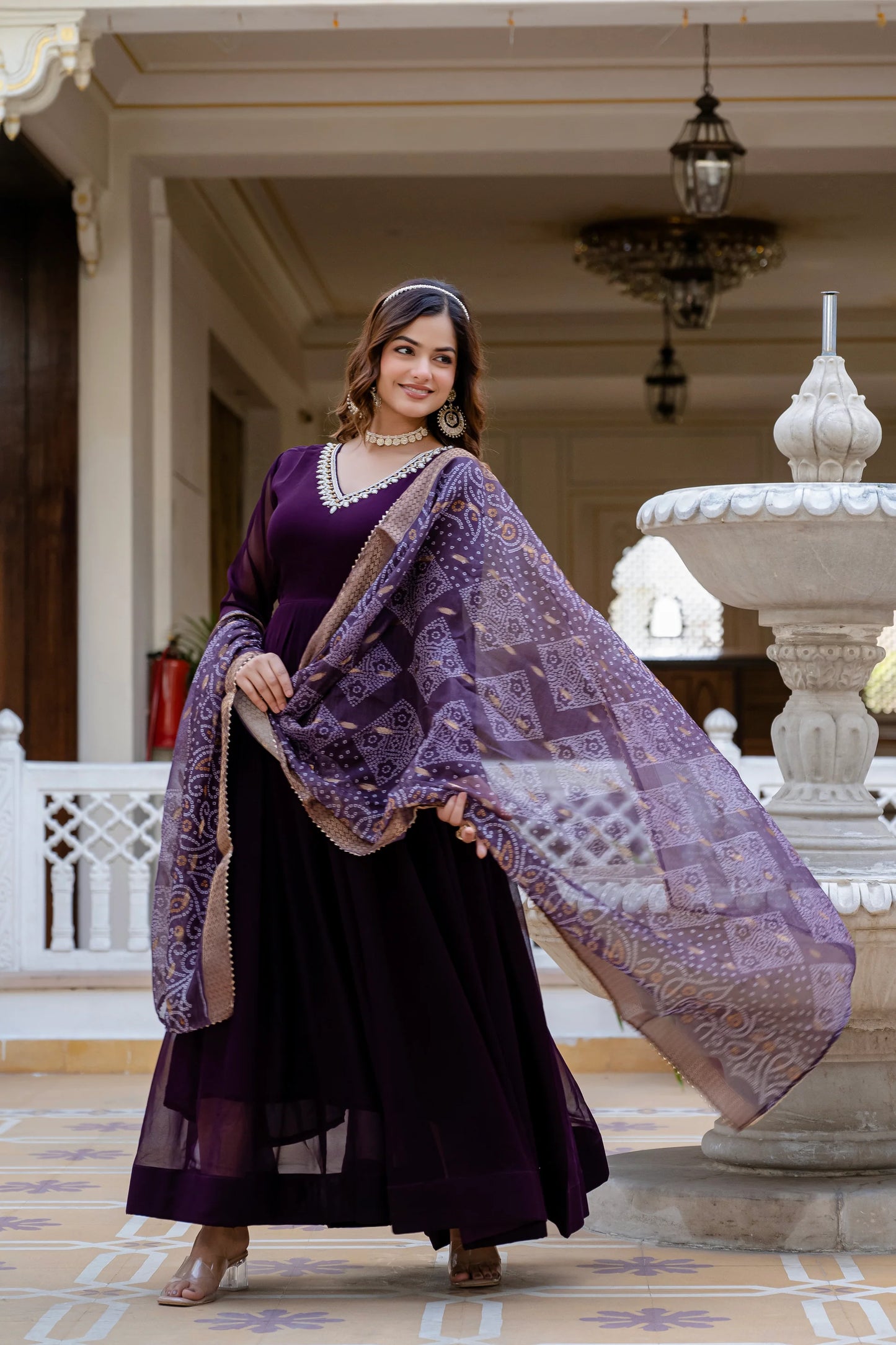 PEARL HANDWORK GOWN WITH PRINTED JEQUARD BORDER DUPATTA(WD04)