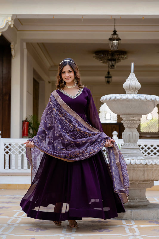 PEARL HANDWORK GOWN WITH PRINTED JEQUARD BORDER DUPATTA(WD04)
