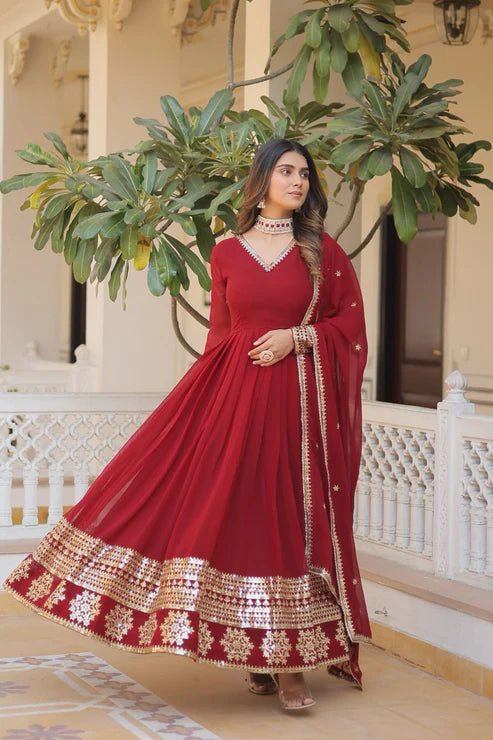 Faux Blooming Gown with Dupatta With Attractive Embroidered Sequins work.(WD32)