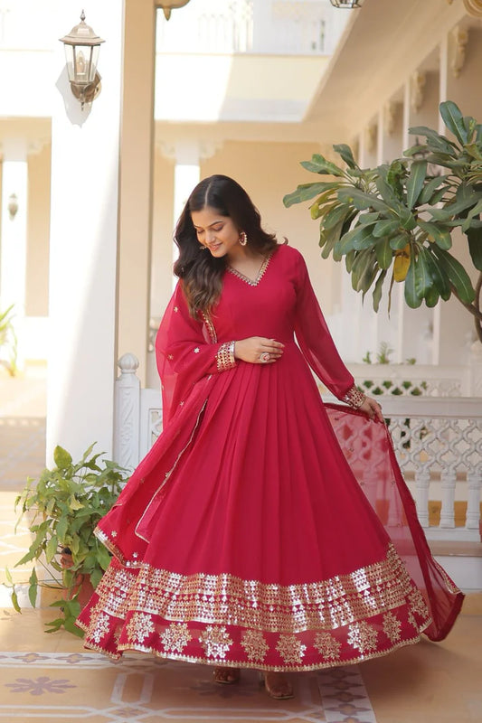 Faux Blooming Gown with Dupatta With Attractive Embroidered Sequins work.(WD32) (01)