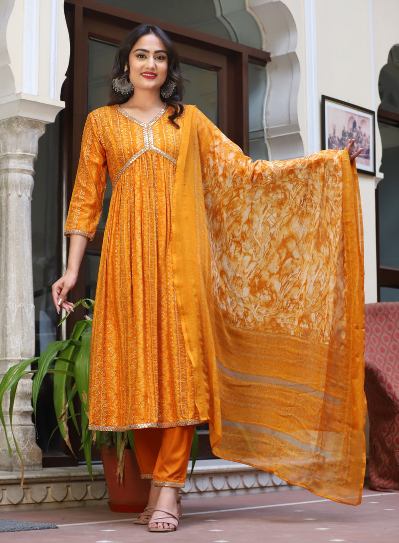 Beautiful Foil Rayon silk alia cut 3 pieace suit