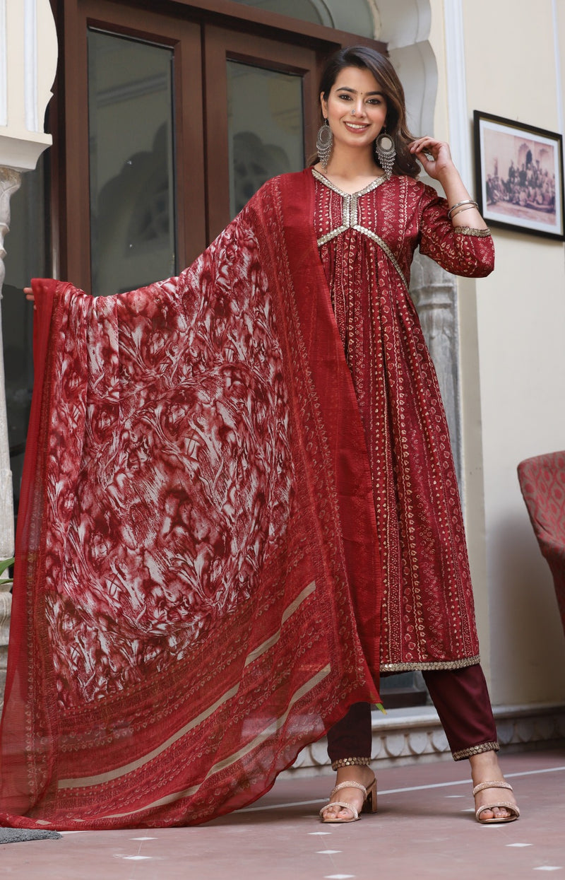 Beautiful Foil Rayon silk alia cut 3 pieace suit