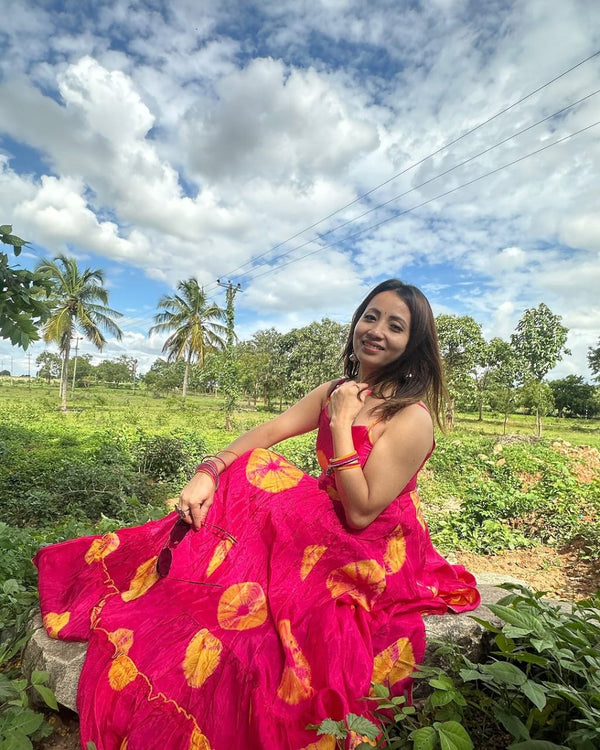 .This beautiful aqua hand block pink sundress is a fusion of classy and comfortable dress.