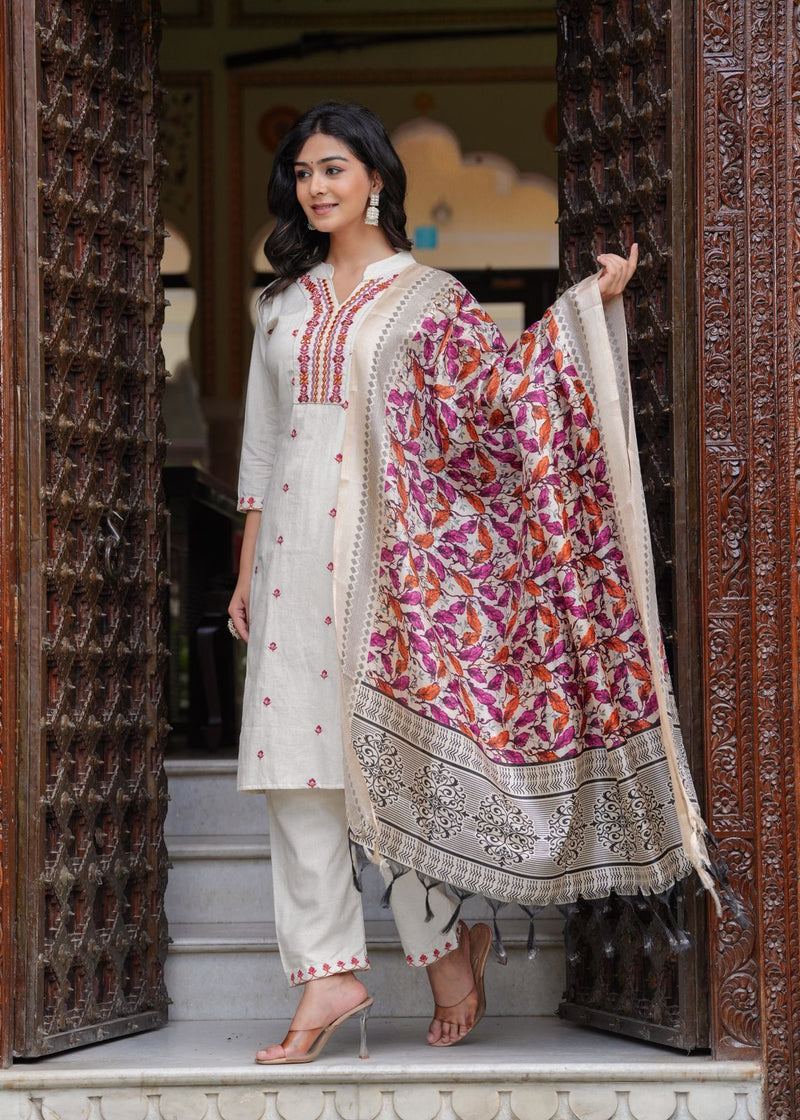 .Beautiful cottonflex kurti with pant and khadi silk Chanderi digital print dupatta ❣️