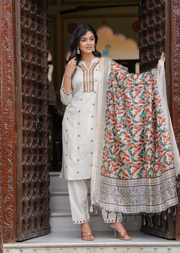 Beautiful cottonflex kurti with pant and khadi silk Chanderi digital print dupatta ❣️