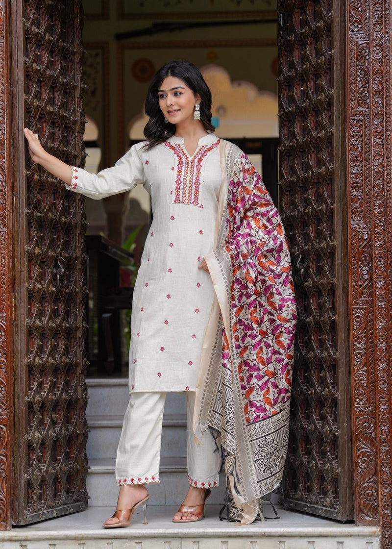 .Beautiful cottonflex kurti with pant and khadi silk Chanderi digital print dupatta ❣️