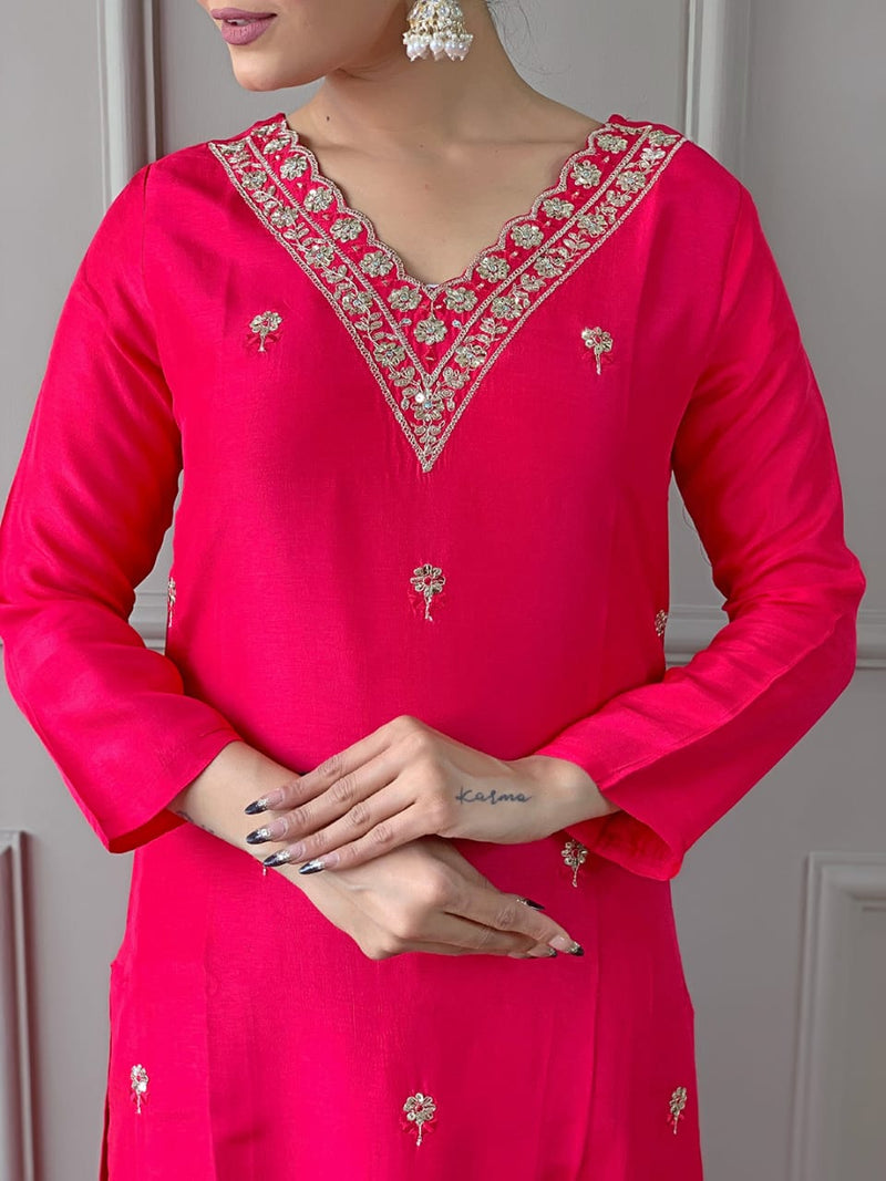 Launching Viscose Fabric, Comfortable And Attractive Sut Set Which Is Beautifully Decorated With Embroidery And Thread Work. It Is Paired With Matching Pants And Dupatta