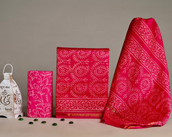 EXCLUSIVE ELEGANT HAND BLOCK PRINT CHANDERI SILK SUIT SET