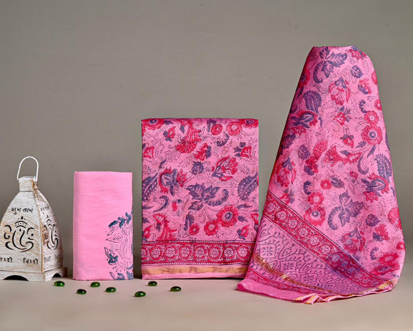 EXCLUSIVE COLLECTION : HAND BLOCK PRINT CHANDERI SILK SUIT SET