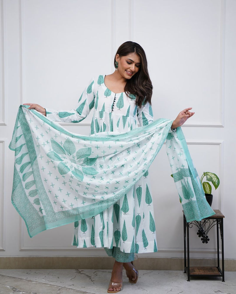 New Trending Cotton Suit set in  Printed New design kurta Pant with Dupatta