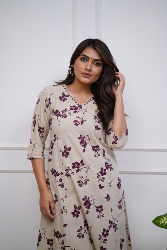 Cotton Beautiful Printed  Kurti with Neck Embroidery work