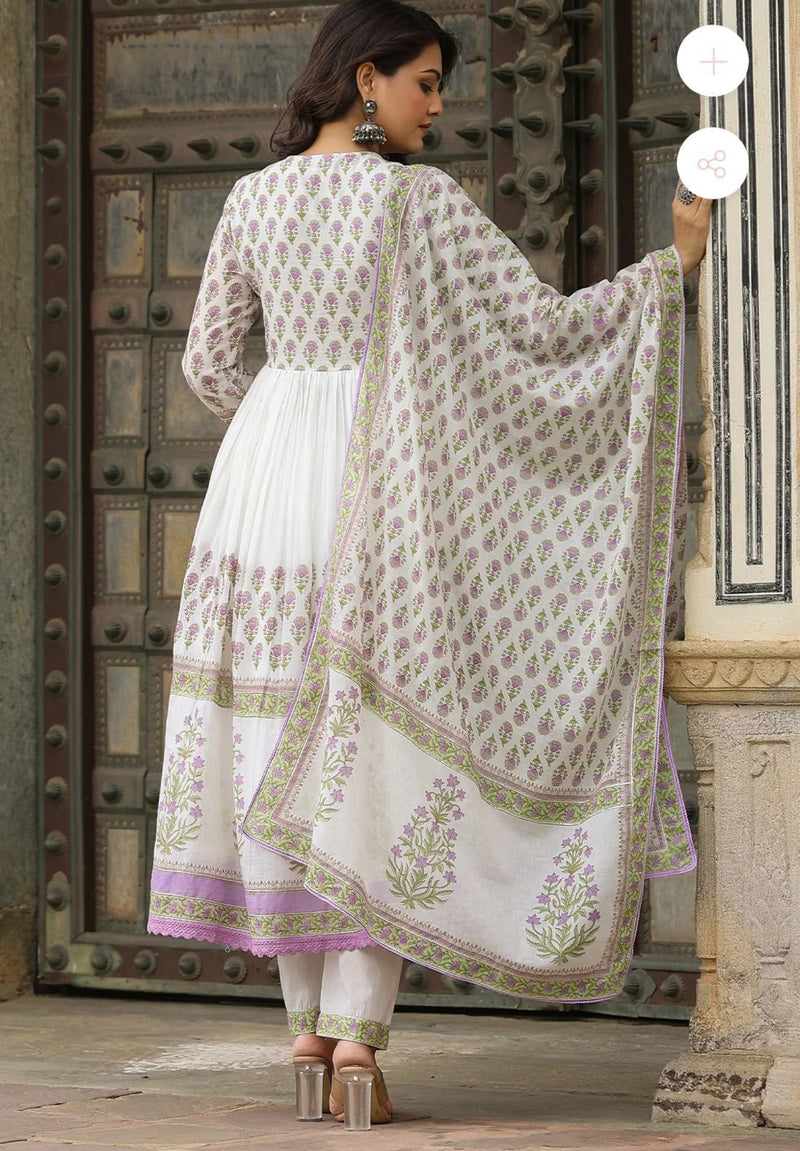 Pure malmal printed ghere wali Kurti paired with cotton pant and duppatta Lace and tassel detailing all over